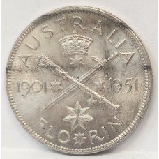 AUSTRALIA 1901-1951 . FLORIN . FEDERATON JUBILEE . COMMEMORATIVE